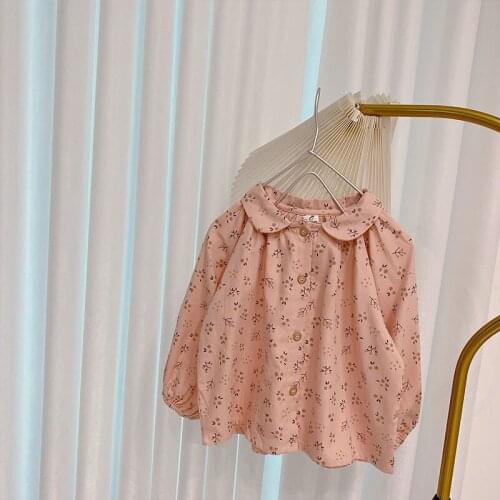 Pink Girls Shirt Flower Children Clothes Cute Doll Collar Baby Girls Top Camisas Autumn And Spring Kids Clothing