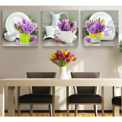 Kitchen wall decoration Still Life 5d diy diamond painting cross stitch full square round diamond embroidery purple flower vase