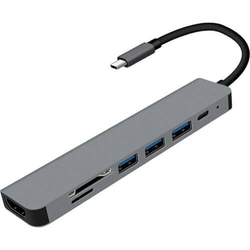 USB C Hub 7-In-1 Portable Dongle Type-C To USB3.0 5Gbps/SD/TF/PD 65W/4K HDMI-Compatible Hub Adapter Expansion Dock