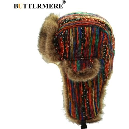 BUTTERMERE Russian Ushanka Hats With Earflap Women Colorful Bomber Hats Ladies Windproof Snow Thicker Warm Winter Fur Caps 2021