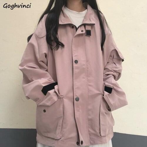 Women Basic Jackets Autumn Loose Stand Collar Zipper Korean Style Cargo Vintage Chic Ulzzang Casual Daily All-match Trendy New