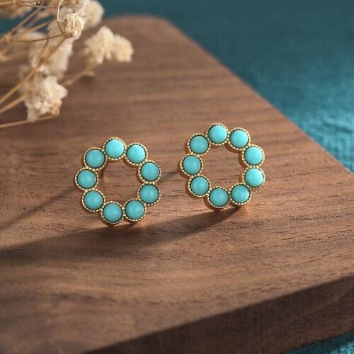 Retro Green Pine Stone Stud Earrings for Women Elegant Palace Ethnic Dating Jewelry 2021 Trend Fashion Friends Gift Wholesale M4