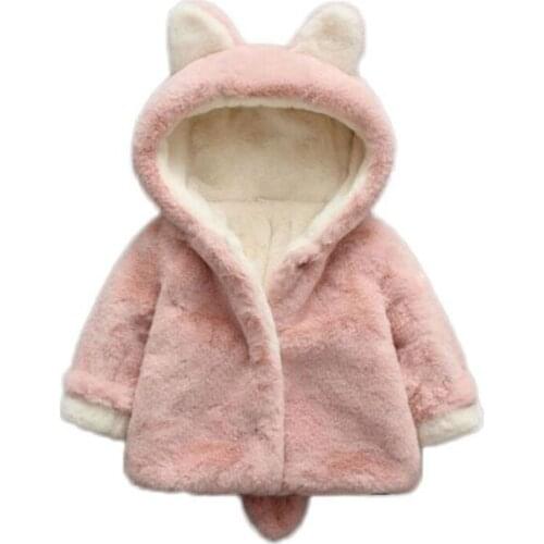 MudiPanda Baby Girl Clothes Winter Cute Rabbit Hooded Outwear ChildrenS Wool Sweater Plus Velvet Thick Warm Plush Baby Jacket