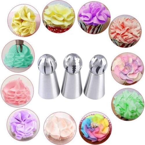 1/3PCS Cupcake Stainless Steel Sphere Ball Shape Icing Piping Nozzles Pastry Cream Tips Flower Torch Pastry Tube Decoration