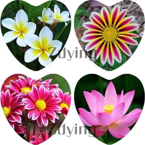 10pcs 25mm Heart Shape Beautiful Colorful Flowers Pattern Glass Cabochon Beads Demo Flat Back DIY Pendant Jewelry Findings