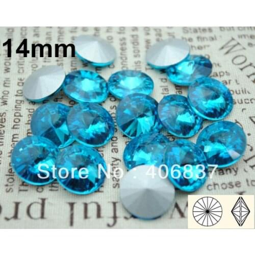100pcs/Lot, 14mm Aquamarine Crystal Rivoli, Free Shipping! Chinese Top Quality Crystal Rivoli