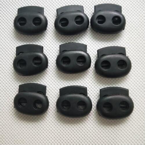 100pcs Pack Plastic Cord Lock Clip Clamp 2 hole Toggle Stopper 2mm Rope Garment Paracord Shoes