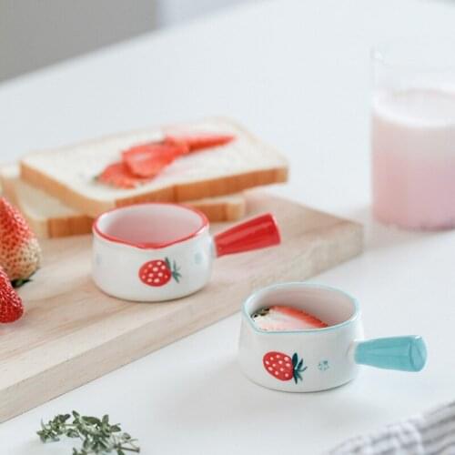 2 Pcs Ceramic Japanese-style pot with handle small milk cup soup steak Western food juice bucket hand-painted bowl dish