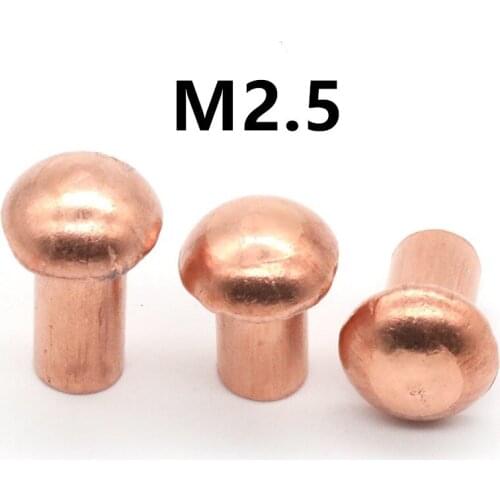 200PCS M2.5x3/4/5/6/8/10/12/14/16/18/20mm GB867 Copper Solid Round Head Rivet Alloy Self-plugging Rivet