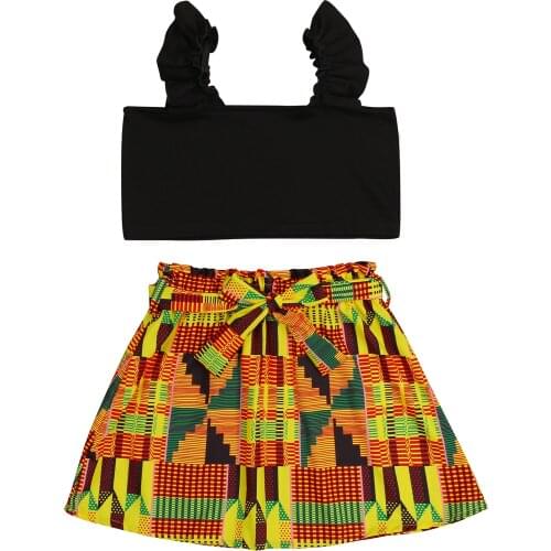 2021 Fashion Toddler Girl Clothing Set Summer Kid Baby Girl Clothes Outfit Solid Sleeveless Tank Top Geometric print Skirt