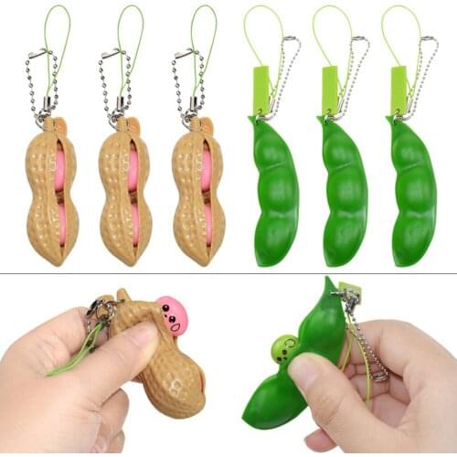 6pcs Fidget Toys Decompression Peanut Toys Squishy Squeeze Beans Edamame Keychain Cute Stress Releiver Adult Kids Toys Gift