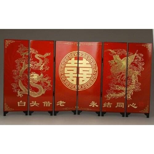 BLESSING CHINESE NICE WEDDING HANDWORK PAINTING DRAGON PHOENIX SCREEN