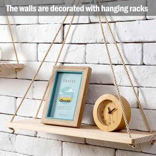 Wood Swing Hanging Rope Wall Mounted Shelf Plant Flower Pot Rack Home Decoration Simple Design Shelves Adored Room Decoration