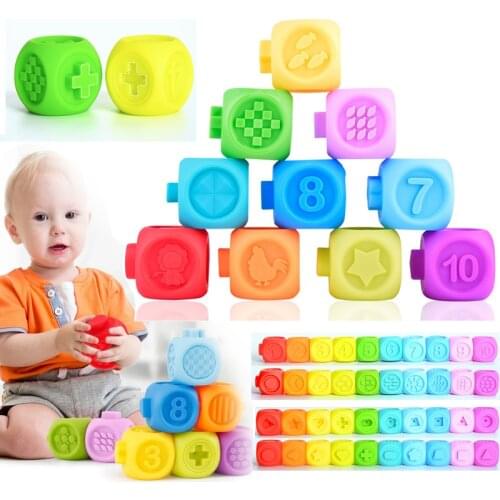 Baby Soft Rubber Blocks Sensory Silicone Educational 3D Hanging Ball Babies Teether Squeeze Bath Toys Toddlers Cognition Pairing