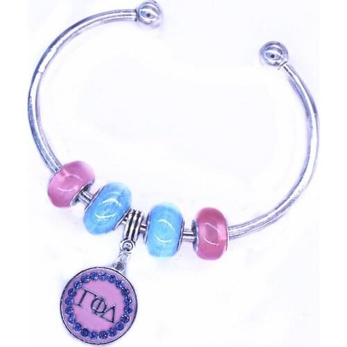 Baby Blue and Pink Beads Greek Letter Sign Gamma PHI Delta Bracelets Sorority Bangles For Women