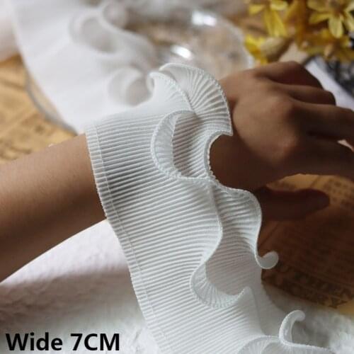 7CM Wide Double Layers White Chiffon Ruffle Lace Applique 3d Pleated Embroidered Ribbon Apparel Curtains DIY Sewing Fringe Decor