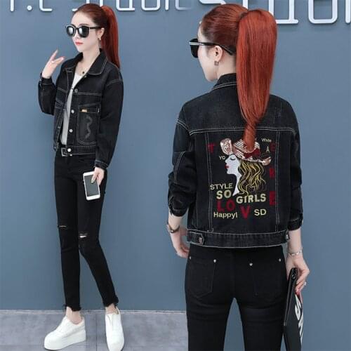 Denim Jacket Women Short 2021 Spring Autumn New Coat Embroidered Slim Plus Size Jeans Clothing Casual Female Short Outwear L384