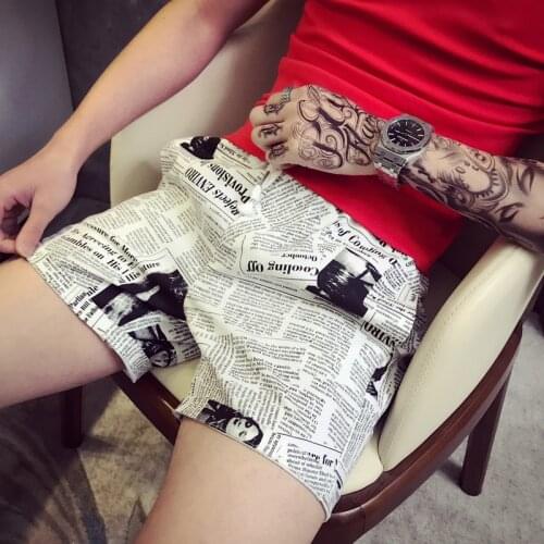 Waist Style Elastic Printed Beach Pant Bermudas Hombre 2020 Men Sporting Beaching Pant Short Hombre Newspaper Fivepence Pants