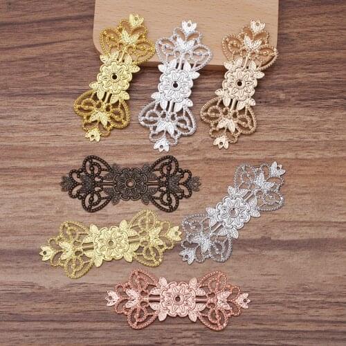 30pcs 31x74mm Gold Silver Plated Metal Brass Filigree Flower Slice Charms Base Settings DIY Handmade Jewelry Findings