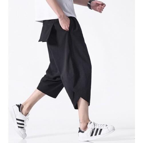 Cotton Linen Mens Harem Pants Summer Male Casual Wied Leg Pants 2021 Solid Big Pocket Baggy Pants Woman Trousers 5XL