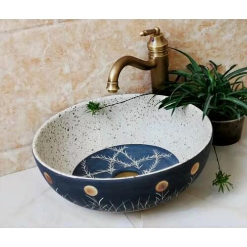 Bathroom Artistic Ceramic Vessel Sink Bowl Faucet & Pop-up Drain Combo AB208