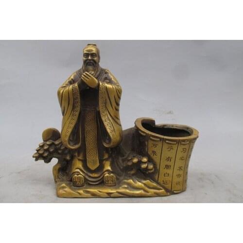 China Bronze Confucianism Confucius Kong Zi brush pot pencil vase Statue