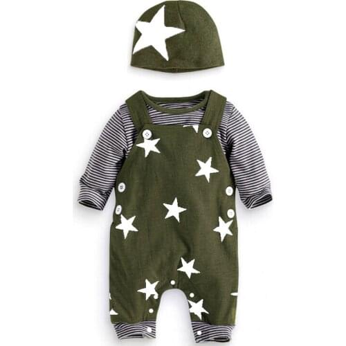 Baby Set Cotton 3PCS Overalls+Tops+Hat 0-24M Baby Boy Clothes Newborn Autumn Full Sleeve Boys Baby Clothing Sets O-Neck