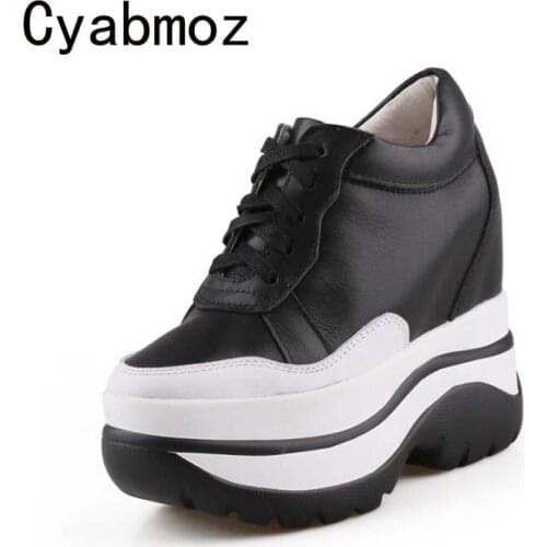 Platform Shoes Women Height Increasing 11CM Genuine Leather Sneakers Thick Bottom Casual Shoes Ladies Trainers Dad Shoes