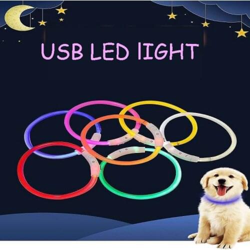 Cut USB Charge Dog Training Collar LED Outdoor Luminous charger Pet Dog Collars light Adjustable 6colors LED flashing dog collar