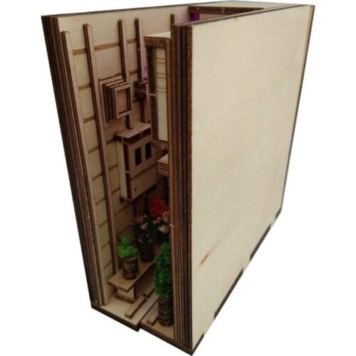 Hot Wooden Book Nook Inserts Art Bookends DIY Bookshelf Decor Stand Decoration Japanese Style Home Decoration
