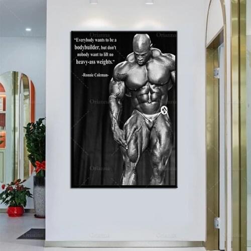 Motivational Quote Poster RONNIE COLEMAN Bodybuilding Gym Room Fitness Sports Print Wall Art Canvas Painting Home Decor framed