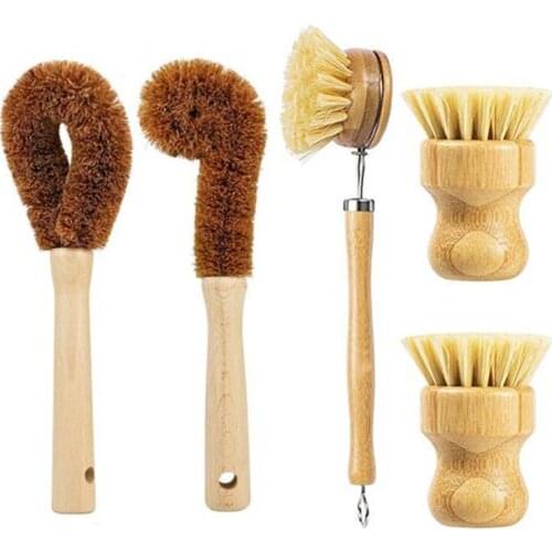 5 Pieces Cleaning Brush Set - Eco Friendly Brushes Scrubber With Coconut And Fiber For Dish Brush,Pot Brush,Bottle,Vegetable And