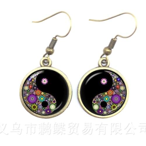 New Glass Cabochon Drop Earrings Jewelry Yin yang Skulls Witchcraft Fashion Gifts Colourful Flowers Mix Art Picture Jewellery
