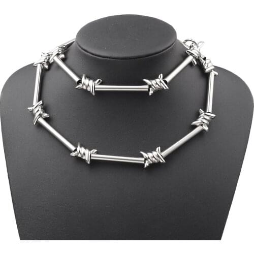 10pics 1 Set Mens Punk Gothic Necklaces Set Alloy Barbed Wire Brambles Choker Waist Chain Hip-pop Gifts Jewelry For Men