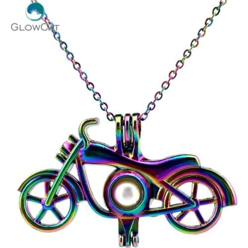 C503 Rainbow Color Color 27mm Bike Bicycle Bead Cage Necklace Pendant Aroma Essential Oil Diffuser Locket Necklace
