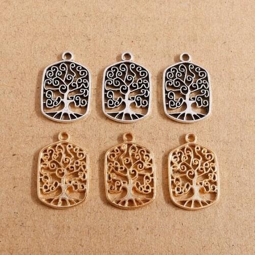 20pcs Lucky Tree Charms 14*22mm Antique Gold Silver Color Square Pendant for DIY Handmade Jewelry Making Accessories