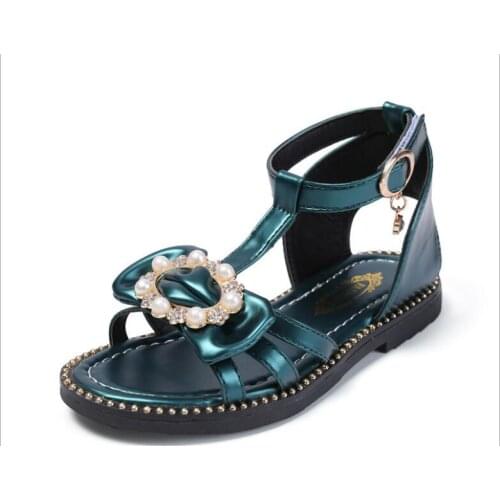 Hot Girls Sandals Beautiful bow New Summer Fashion Child Princess Flat Soft Pearl Child Student sandals size25-36
