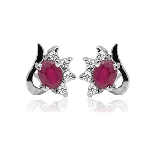 Elegant Ruby Stud Earring 4mm*5mm Natural Translucent Ruby Silver Earrings Fashion 925 Silver Ruby Earrings Gift for Woman