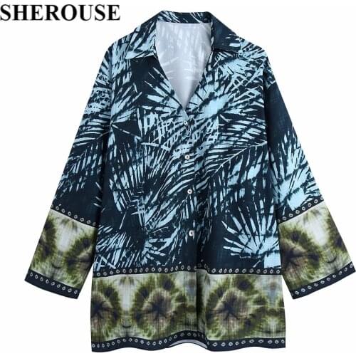 SHEROUSE 2021 Women Fashion Floral Printed Single Breasted Blouse Long Sleeve Lapel Neck Vintage Female Shirts Chic Tops