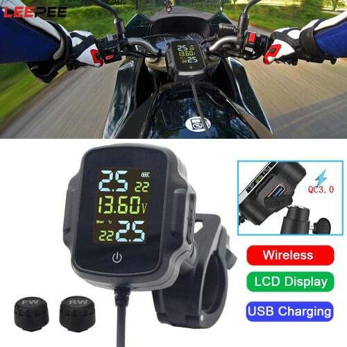 Tyre Temperature Alarm System With 2 External Sensors With QC 3.0 USB Charger For Phone Tablet Motorcycle TPMS