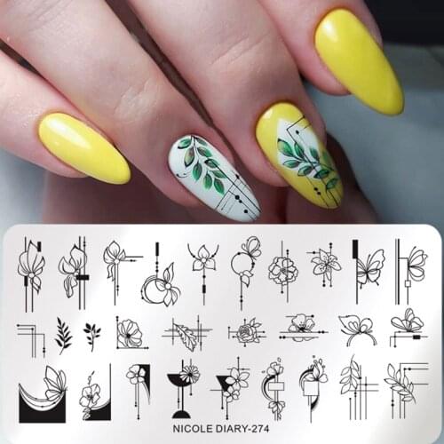 NICOLE DIARY Flower Leaf Nail Stamping Plates French Lines Transfer Stencils DIY Manicuring Nail Art Stamp Templates
