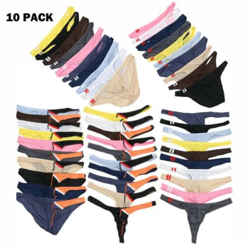 10PCS/Lot Sexy Mens Briefs Underwear Low Waist Modal Solid Cueca Masculina Underpants T-Back G-String Tangas Thong Sexy Lingerie