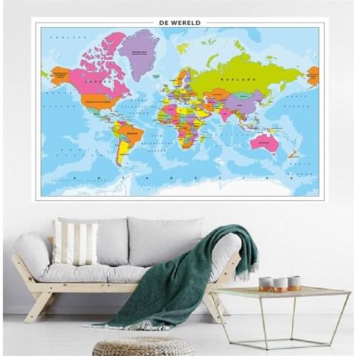 The World Political Map In Dutch Modern Wall Art Poster Canvas Painting School Supplies Living Room Home Decoration