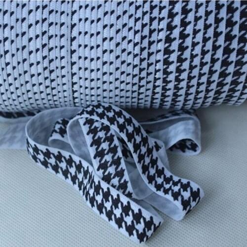 High quality black heat transfer houndstooth fold over elastic ribbon 100yards per lot for webbing