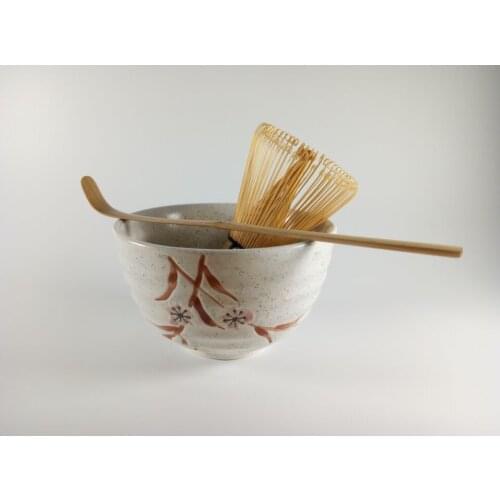 Japanese Matcha Bowl Cup Arahake Spoon w/ 100 Count Whisk Tea Ceremony Gift Set