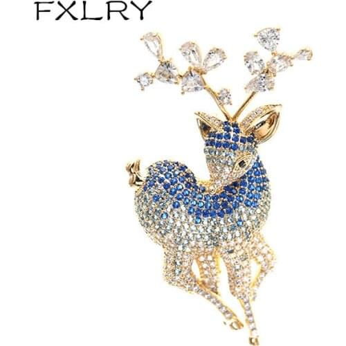FXLRY High Quality Colorful Cubic Zirconia Fawn Brooch Female Copper Fashion Brooch Pin Clothing Accessories