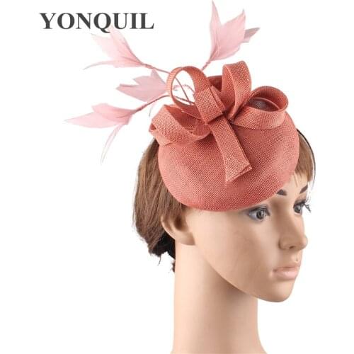 Dark Peach Wedding Bridal Elegant Headpiece Women Fashion New Headwear Fascinator Hat Occasion Cocktail Race Chapeau Cap Hair