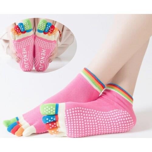 Women NonSlip Color Rainbow Yoga Socks Quick-Dry Breathable Ballte Pilates Yoga Dance Fitness Gym Sport Five Toe Elastic Sock