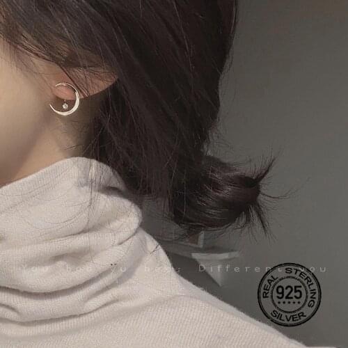 S925 Silver Earrings For Women Set Zircon Gold Detachable Crescent Shape Korean Temperament Fashion Personality Jewelry INEFFA