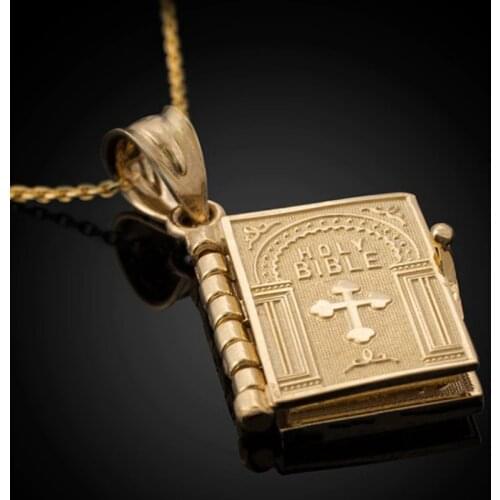 Religion Women Necklace Gold Color Openable Holy Bible Book Pendant Necklaces Christian Judaism Catholicism Orthodox Jewelry